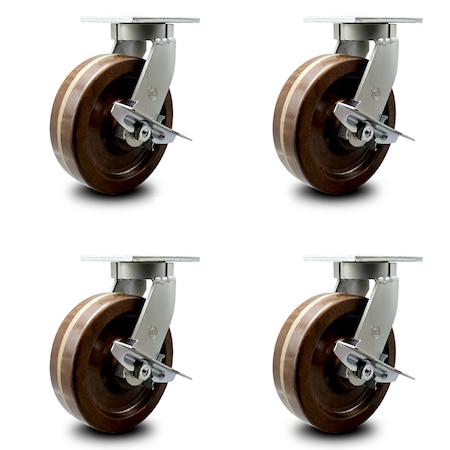 Service Caster 12 Inch Heavy Duty High Temp Phenolic Swivel Caster Set with Brakes SCC, 4PK SCC-KP92S1230-PHRHT-SLB-4